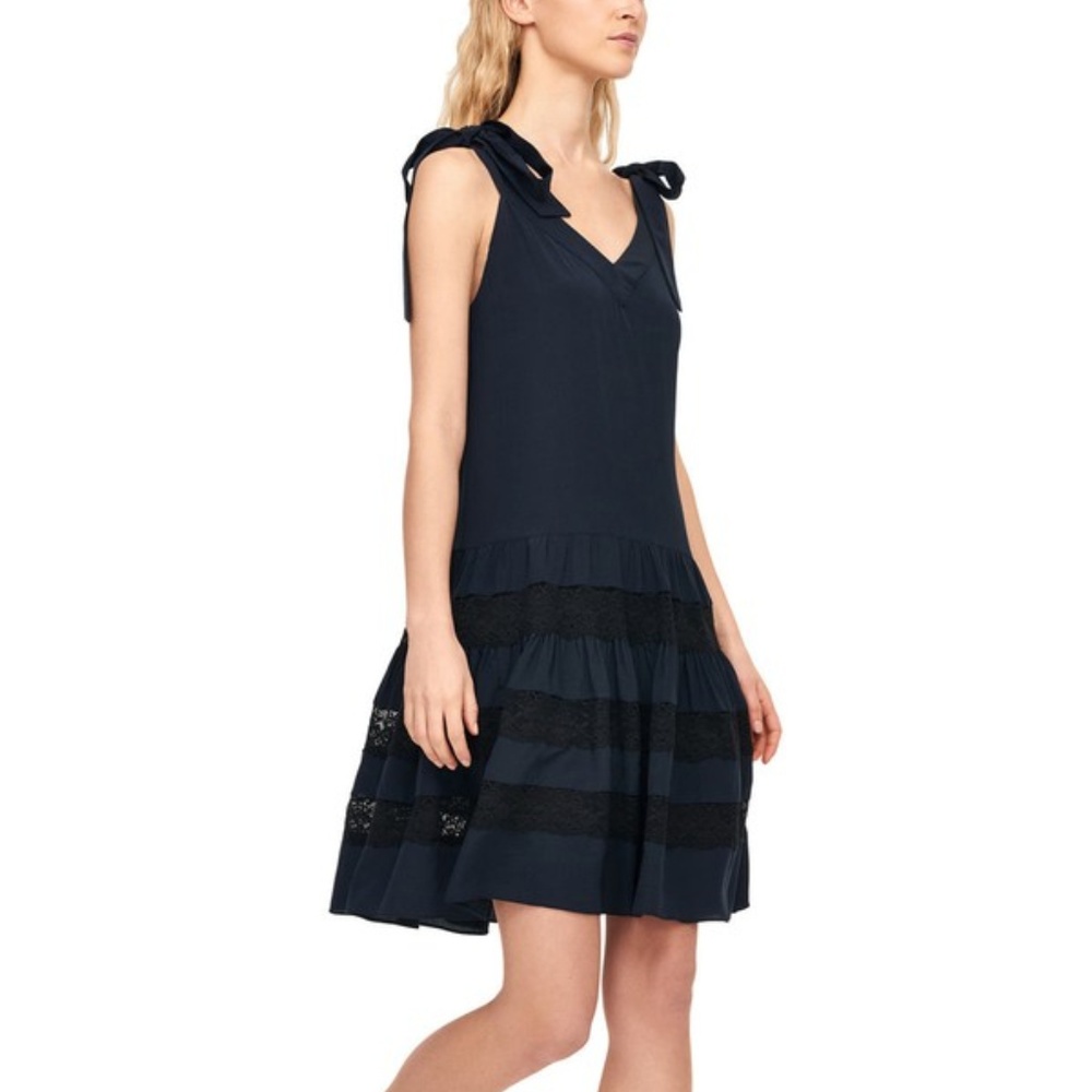 Silk and Lace Dress with Shoulder Tie